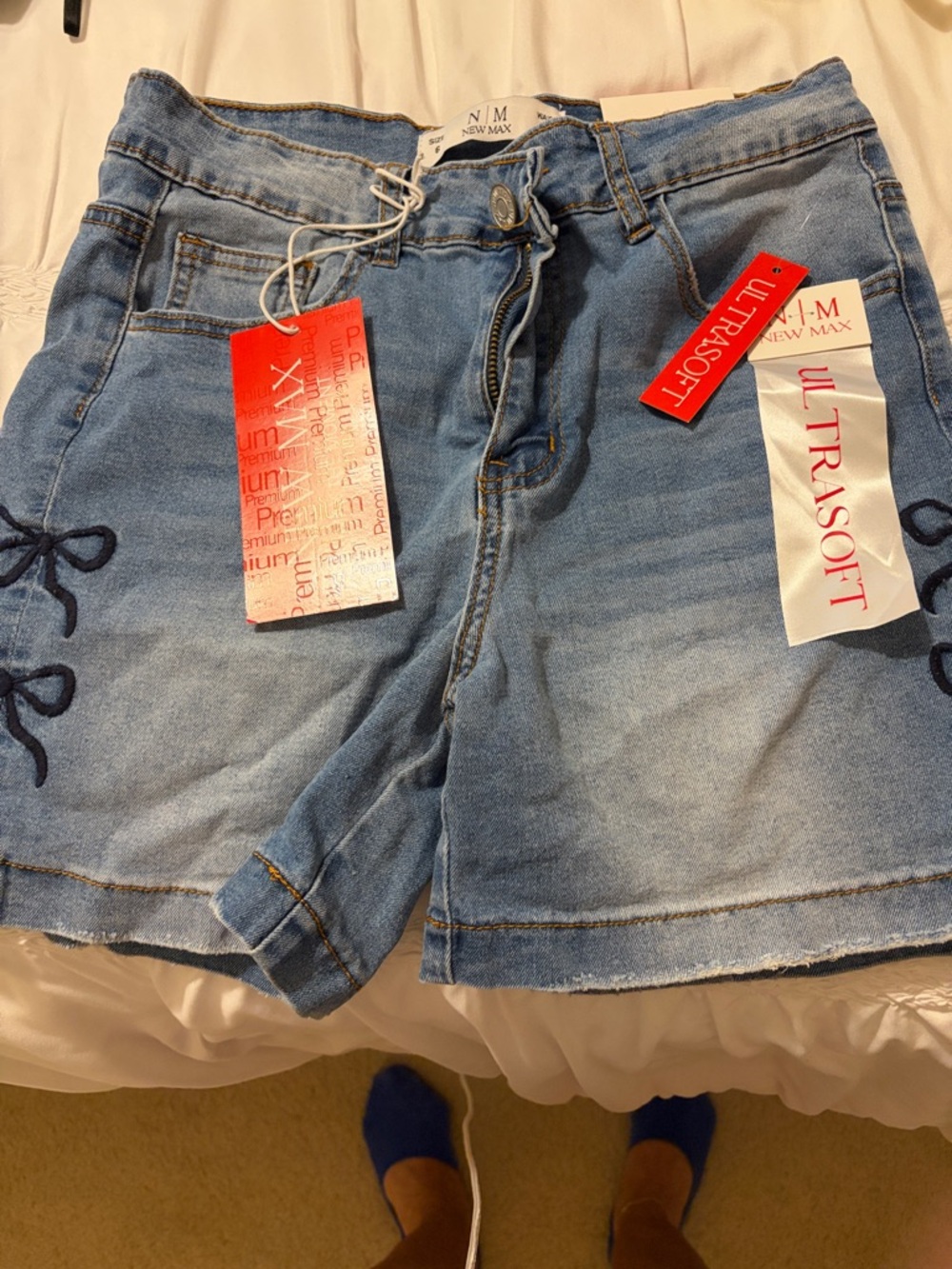 NWT UltraSoft Light Blue Denim Jean Shorts with Side Bow - New Max